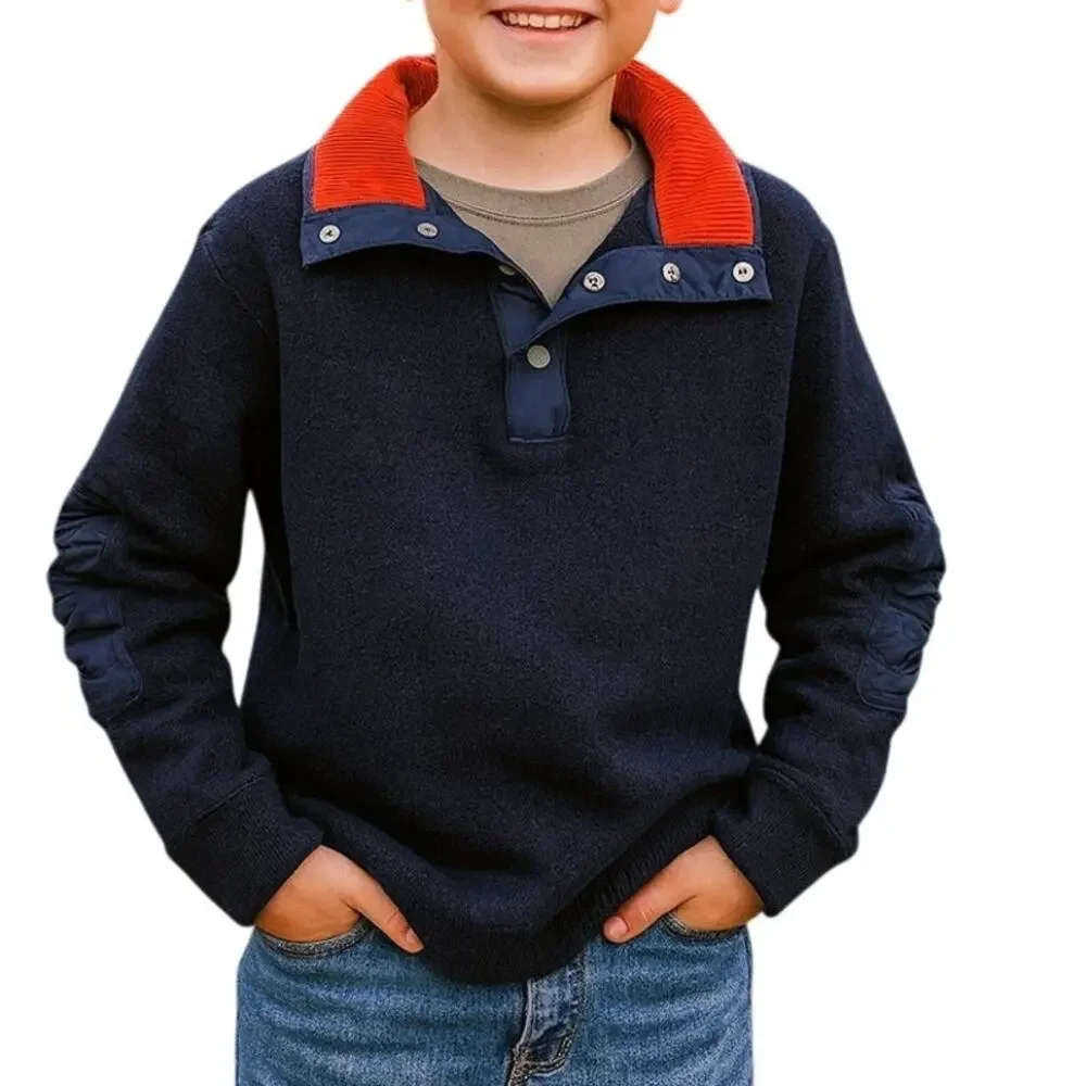 Orvis Boys Large Sweater Navy Red Collar Elbow Patches Outdoors